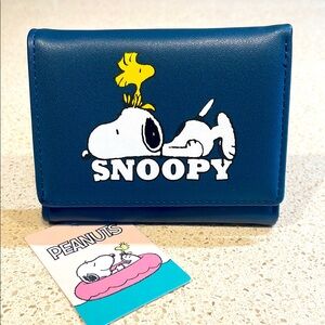 Snoopy NWT Blue Leather Trifold Wallet with Woodstock Graphic